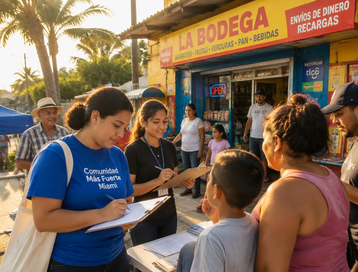 Evento comunitario frente a una bodega local